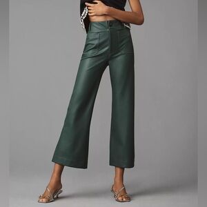 Anthropologie Maeve The Colette Cropped Wide Leg Faux Leather Pants Green
